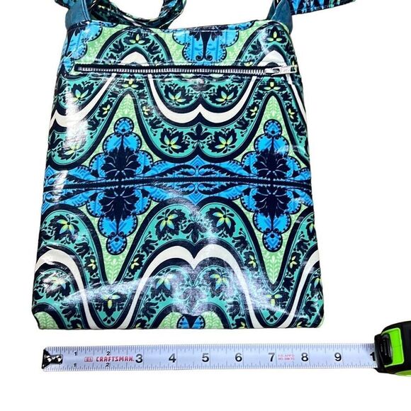 Women’s Blue funky fun vinyl Floral handmade Print Shoulder Bag Size Medium - Picture 8 of 15